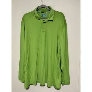 IBKUL Mens XXL Long Sleeve Wicking UPF Polo Shirt Golf Outdoor Green EUC